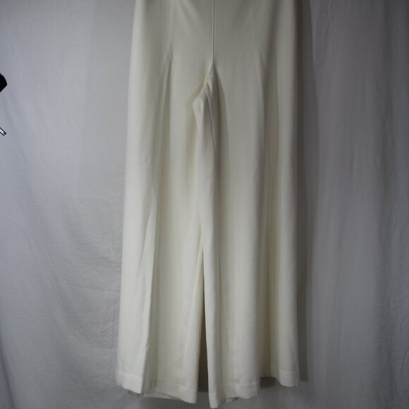 Ann Taylor Women's Cream Wide Leg Pants Size 8 Side Zip Trousers Business Casual - Picture 2 of 16